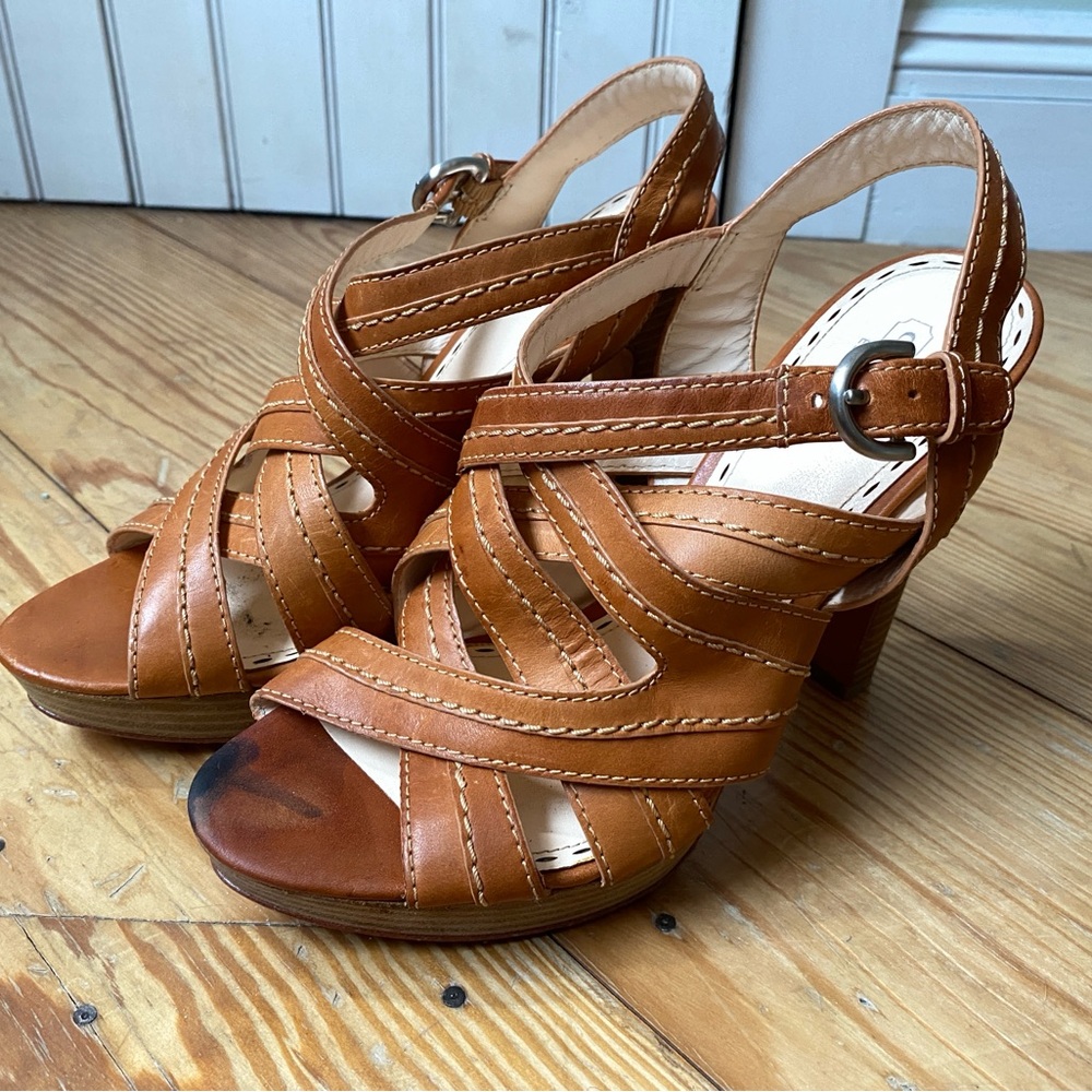 Coach cage strappy gladiator style tan leather heels double ankle strap size 9 - Picture 7 of 11